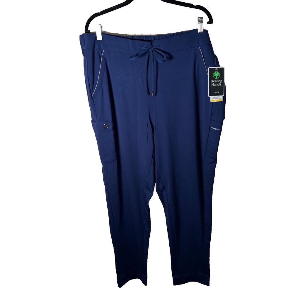 Healing Hands Pants Women's 2X Blue Navy Drawstring Pockets Solid